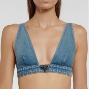 NWT*Authentic Prada Blue Denim Logo Bralette-M